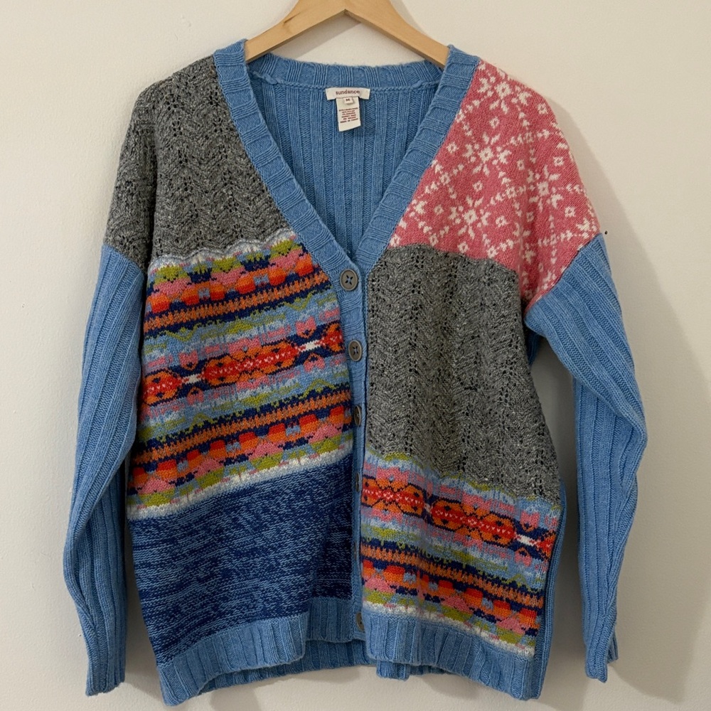 Sundance Lambswool Angora Patchwork Cardigan Swea… - image 1